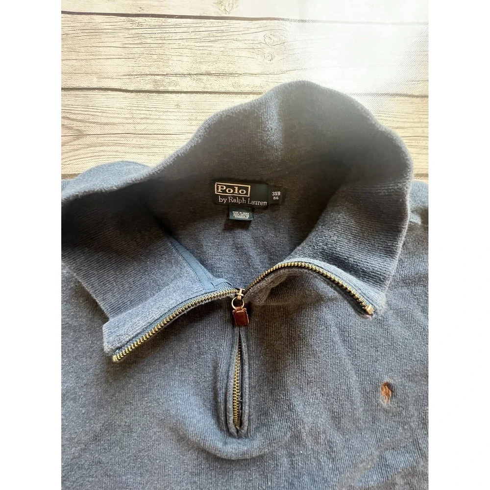 Polo Ralph Lauren Sweater Mens 3XB Big Blue Quarter Zip Long Sleeve Pullover